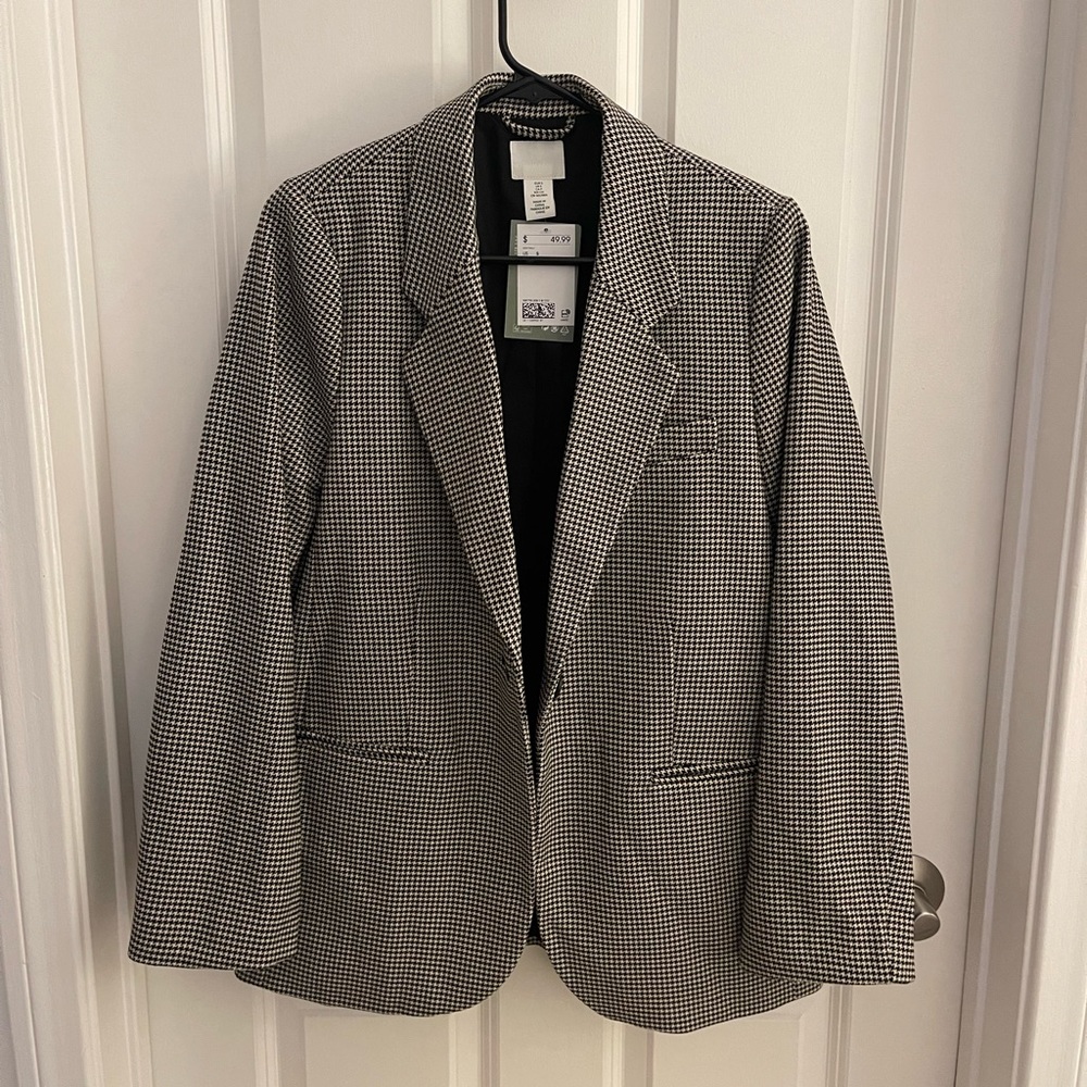 NWT H&M Oversized Black and White Houndstooth Blazer - Picture 1 of 4